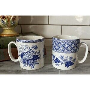 Two (2) The Spode Blue Room Collection Mugs Cups Rose Geranium Coffee Tea Cocoa